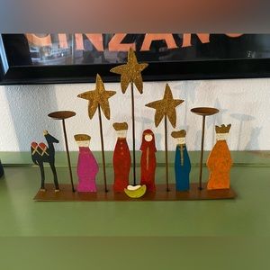 Metal Christmas Nativity scene with candle holders (23)